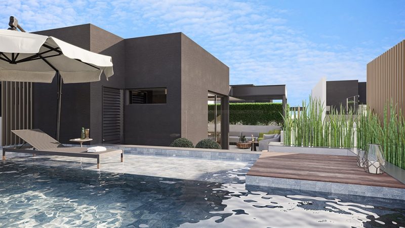 Piscina com borda infinita no rooftop - casas 1 a 4 e 13 a 15